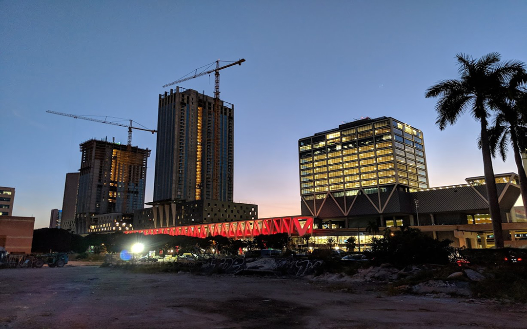 Brightline’s MiamiCentral Station Lights Up In Red During Heat Home Games