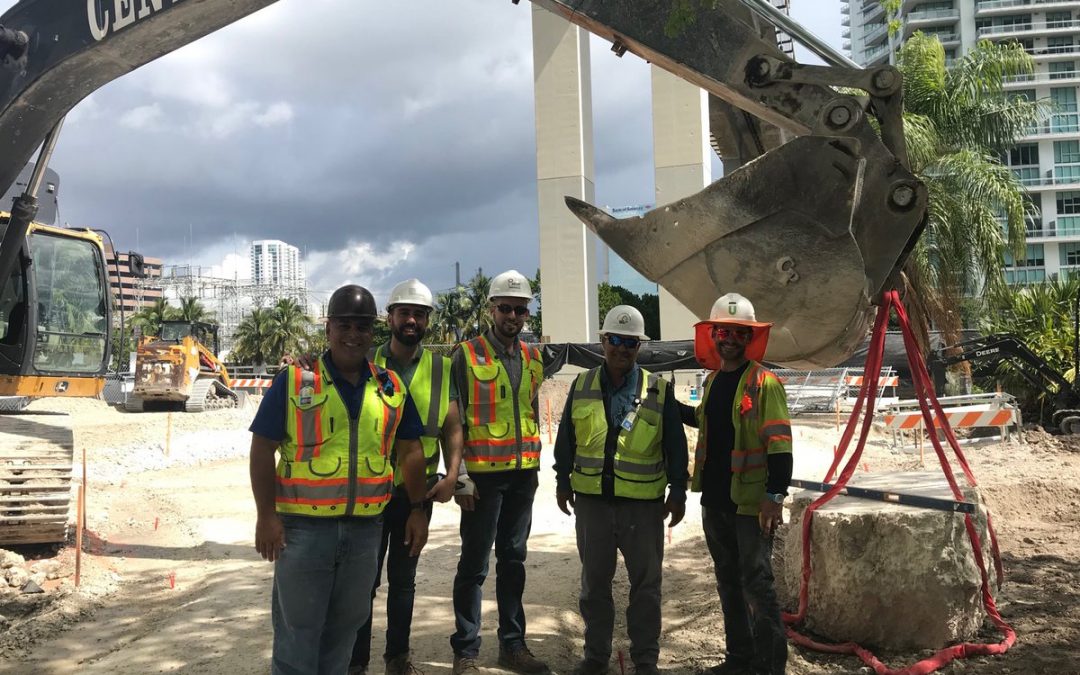 10,000 POUNDS OF PREHISTORIC OOLITE BOULDERS PLACED AT BRICKELL’S UNDERLINE YESTERDAY