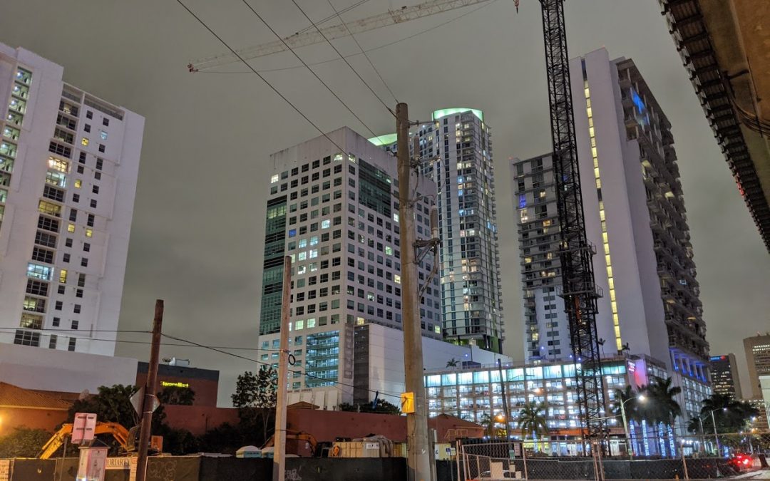 TOWER CRANE INSTALLED NEAR BRICKELL CITY CENTRE FOR VERTICAL CONSTRUCTION OF 24-STORY BUILDING WITH TWO HOTELS
